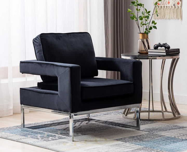 Velvet Accent Chair Modern Barrel Armchair Black