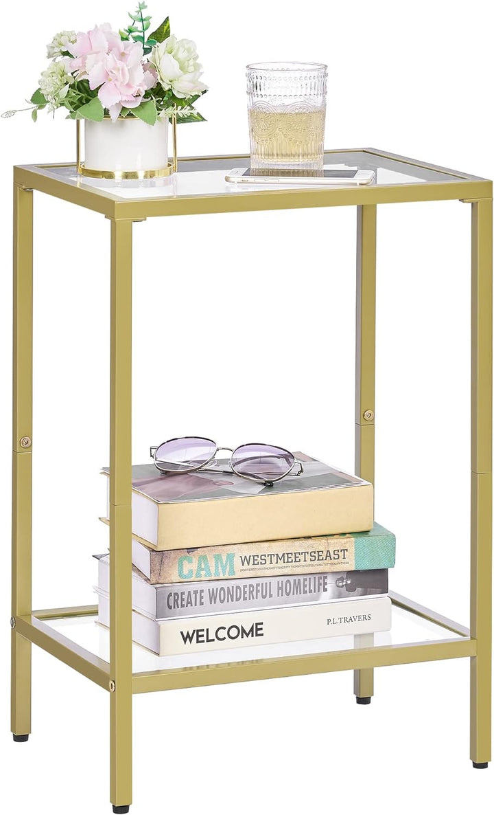 2-Tier Side Table, End Tables with Tempered Glass, Nightstands