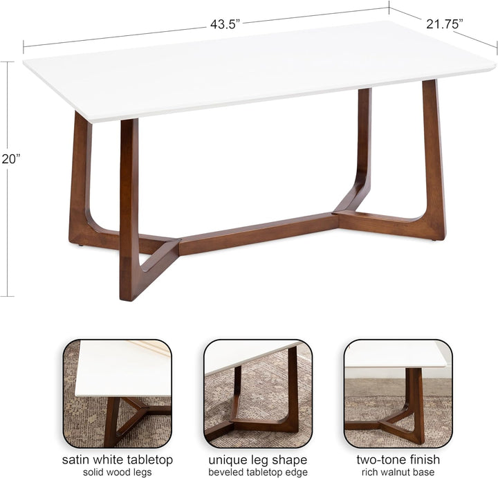 Kate and Laurel Olivant Mid-Century Modern Coffee Table, White/Walnut Brown