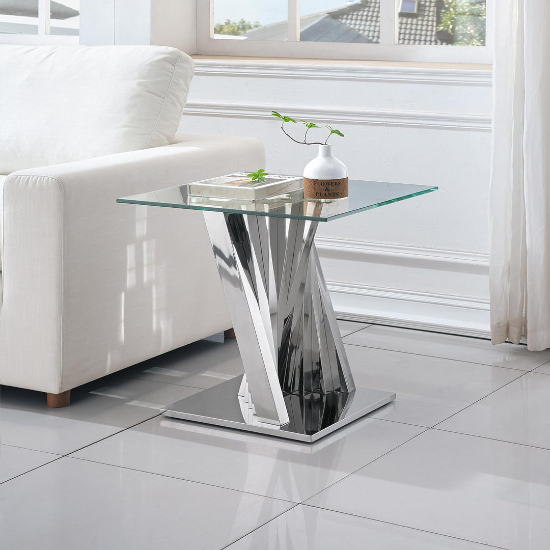 Modern Glass and Stainless Steel End Table, Gold22