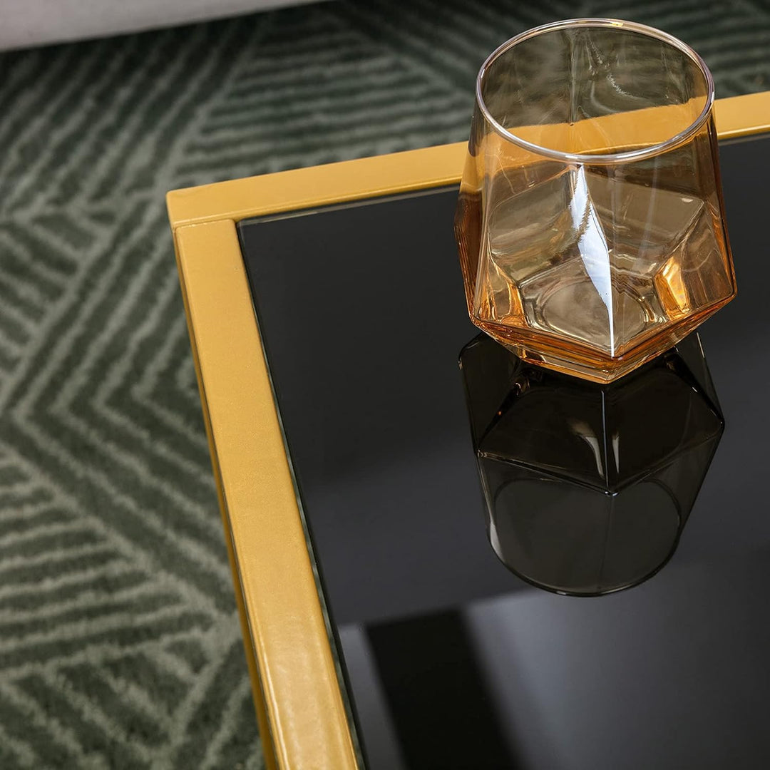 Glass Coffee Table with Brass Accent, Modern Tempered Glass Side Table