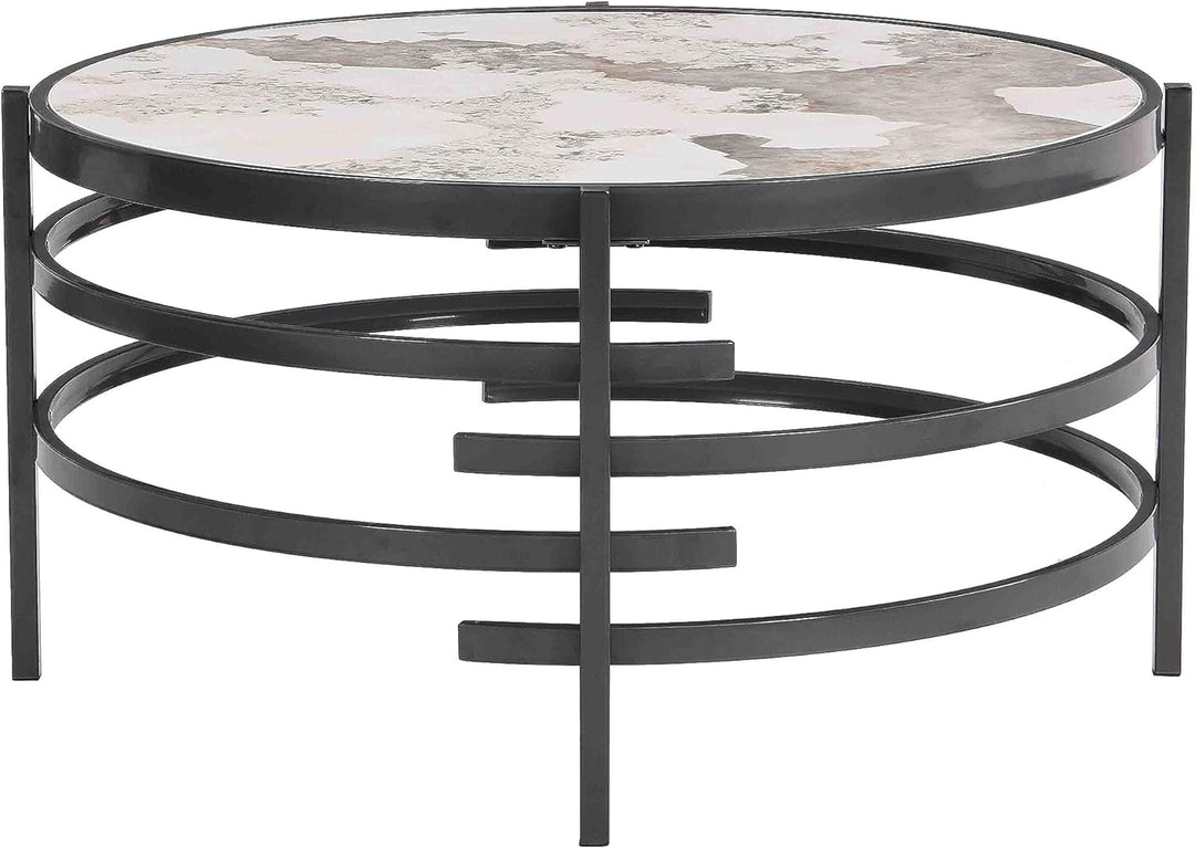 Modern Circle Coffee Table, Sintered Stone Round, Black