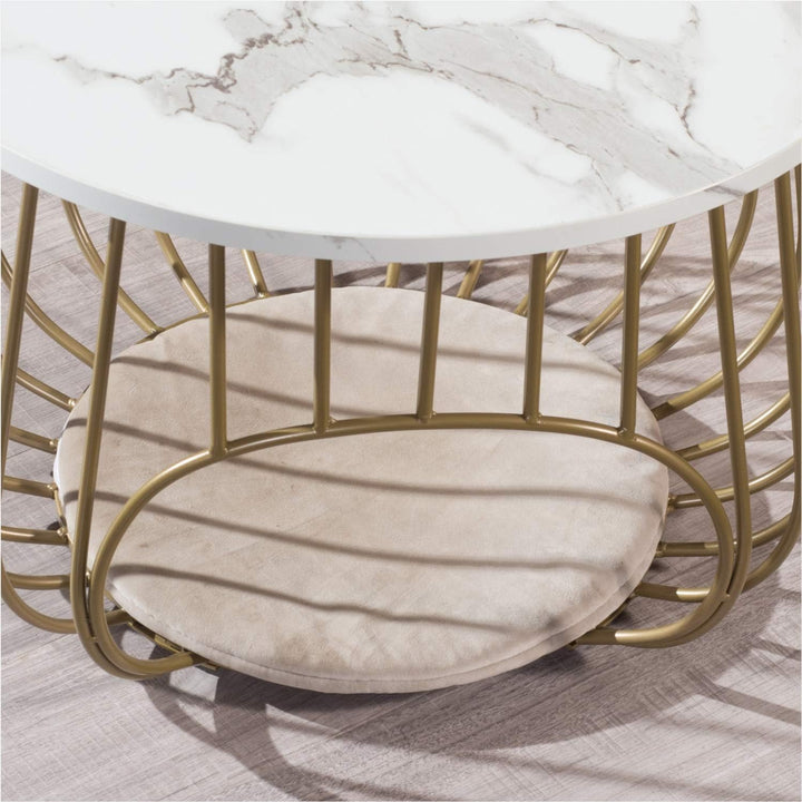 22" Round Coffee Table, Modern Cocktail Table, White Marble, Gold