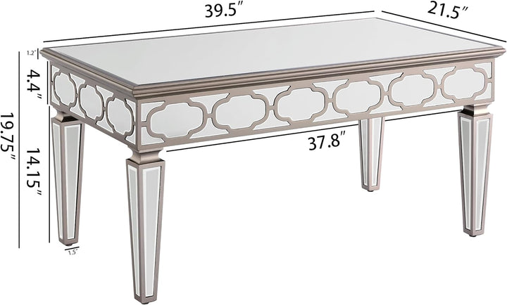 Elegant 2-Layer Crystal Mirror Coffee Table, Stainless Steel, Silver8