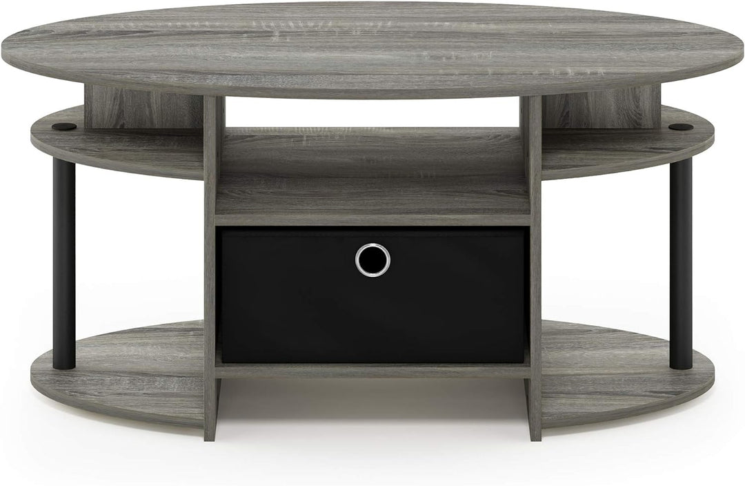 Furinno Jaya Oval Coffee Table, French Oak Grey