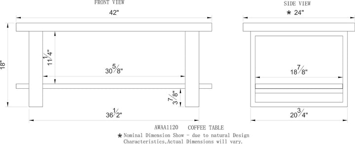 Alaterre Furniture Natural Wood Live Edge Coffee Table, Brown