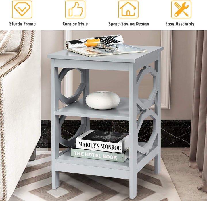 3-Tier Nightstand, Omega End Table Gray