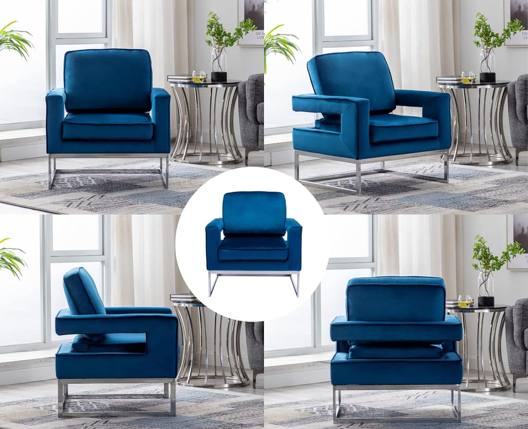 Velvet Accent Chair Modern Single Sofa Chair Blue