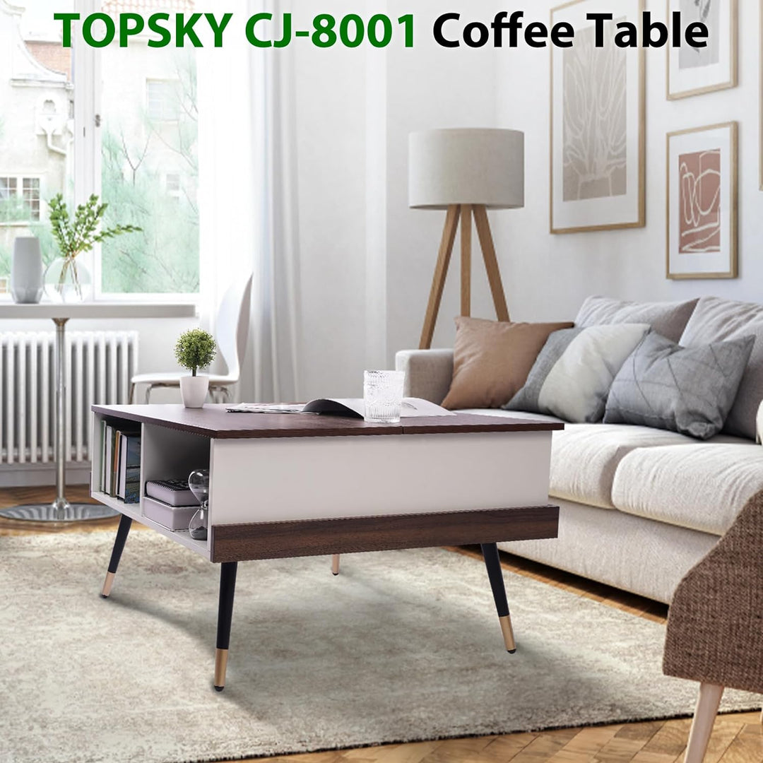 TOPSKY Lift Top Coffee Table with Storage Shelves, Light Walnut