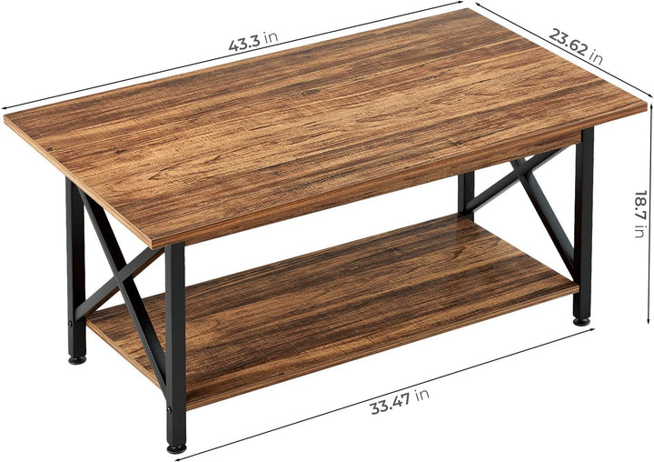 Rustic Farmhouse Coffee Table with Storage Shelf, Large Size