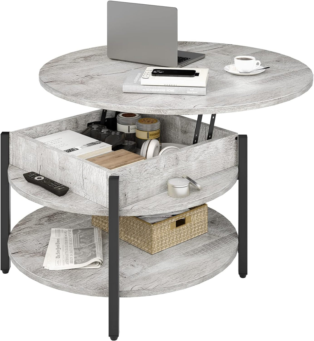 Lift Top Coffee Table with Storage, 35.43" Round Dining Table, Gray