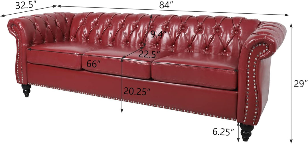 Chesterfield Sofa Leather, Modern PU Tufted Couch 3 Seater