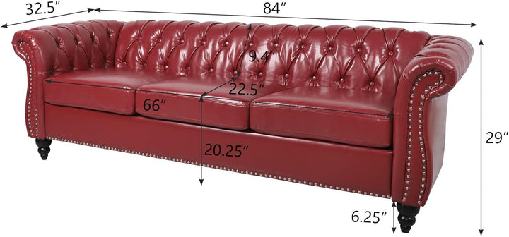 Chesterfield Sofa Leather, Modern PU Tufted Couch 3 Seater