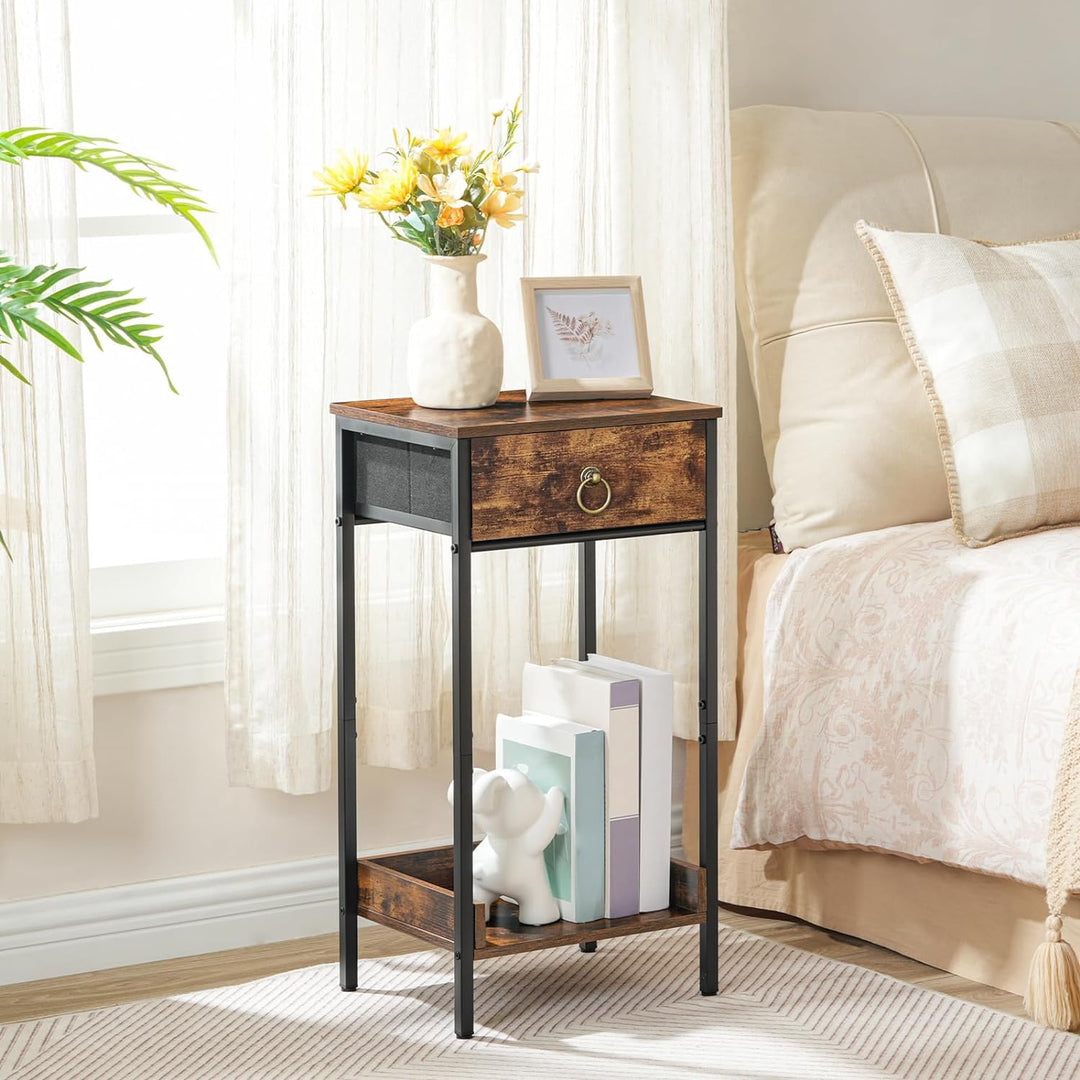 End Table Storage Shelf Fabric Drawer Nightstand