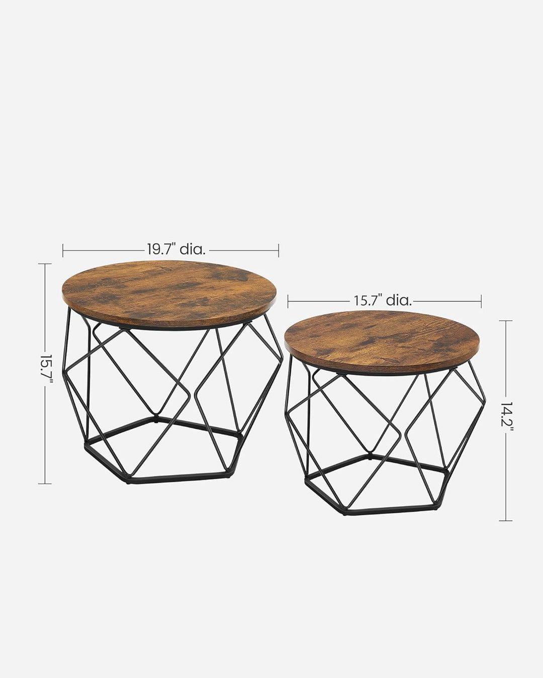 Rustic Round Coffee Table Set, Steel Frame Side End Tables