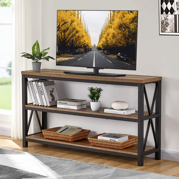 Industrial Console Table, Rustic Oak