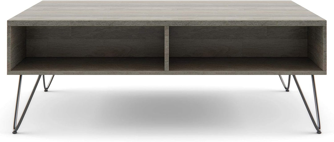 Solid Mango Wood and Metal Industrial Lift Top Coffee Table, Grey