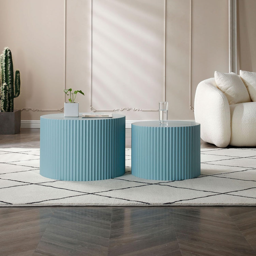 Round Coffee Table Set, Modern Nesting End Table, 23.62" Blue