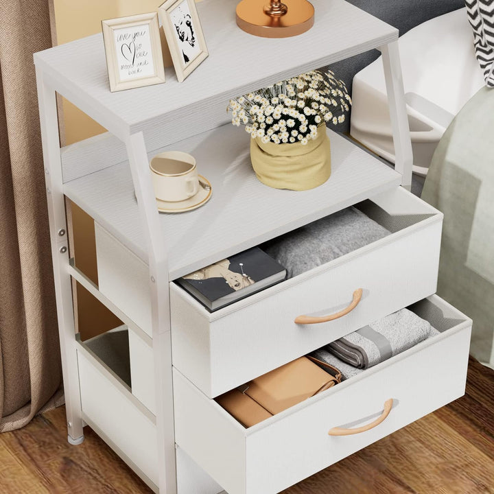 White Nightstand 3 Drawers 2-Tier Shelf Sturdy