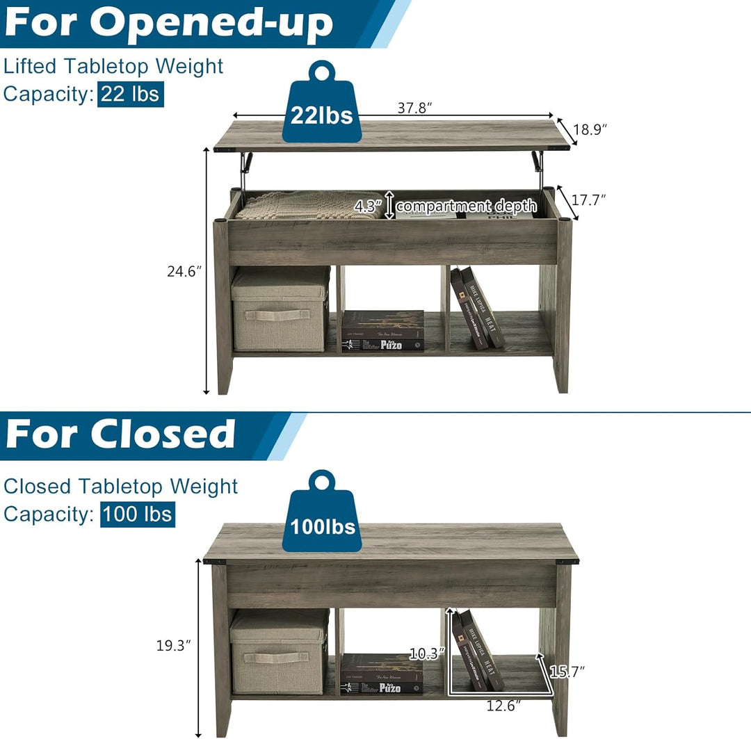 Rustic Farmhouse Lift Top Coffee Table, Grey