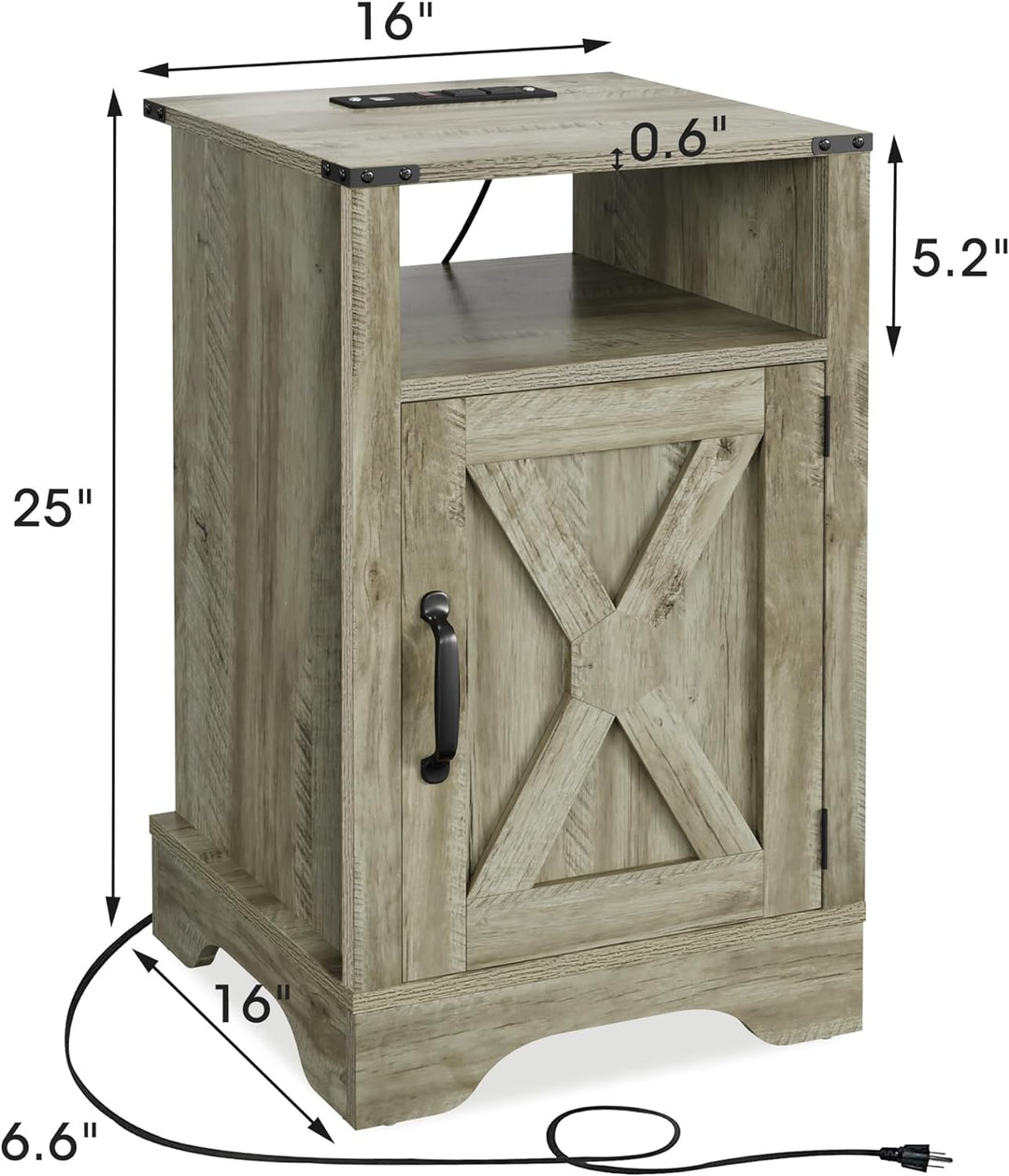 Nightstand Set of 2 with Charging Station, Wooden End Table