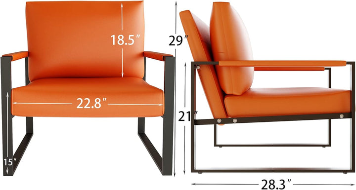 Modern PU Leather Accent Chair, Orange