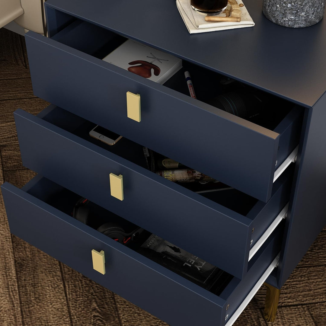 3-Drawer Nightstand, Modern Bedside Table, Navy