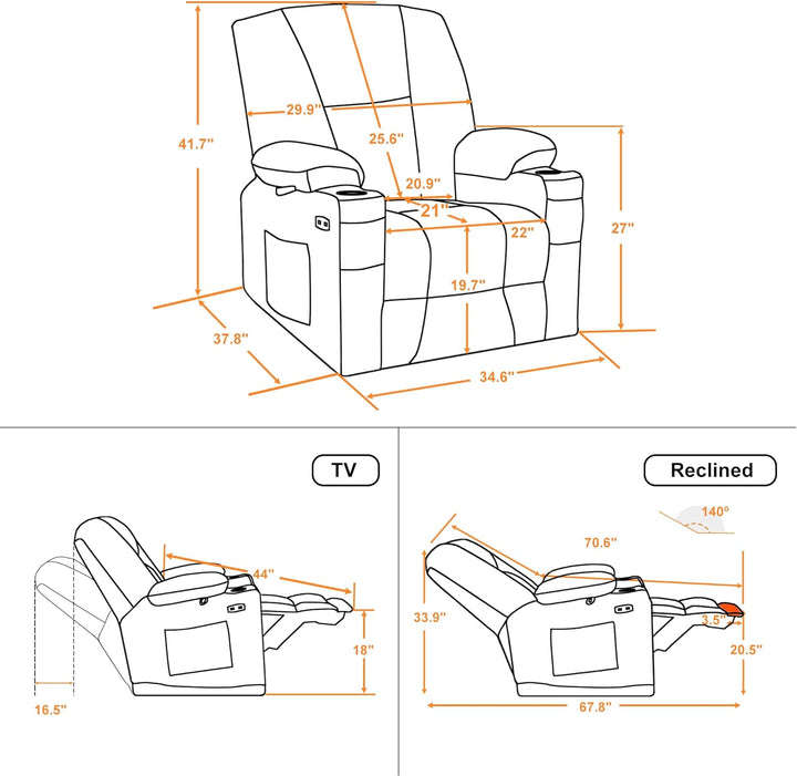 Fabric Electric Power Recliner Chair with Heat (Burgundy)