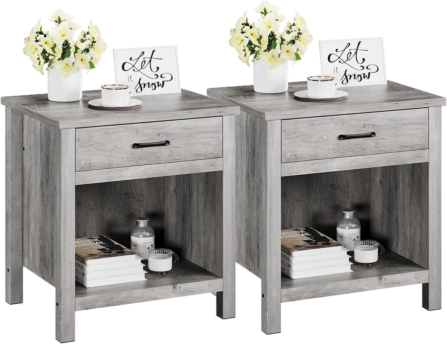 Farmhouse Nightstand Grey 2 Pack End Side Tables