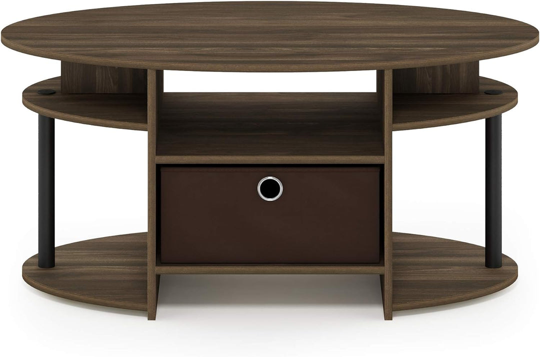 Furinno Jaya Simple Design Oval Coffee Table with Storage Bin, Columbia Walnut/Black/Dark Brown