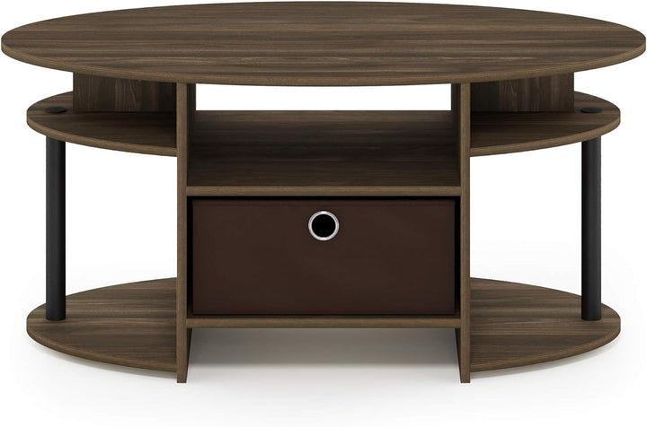 Furinno Jaya Simple Design Oval Coffee Table with Storage Bin, Columbia Walnut/Black/Dark Brown