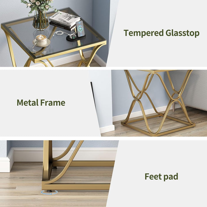 Gold End Table Glass Side Table Metal Frame