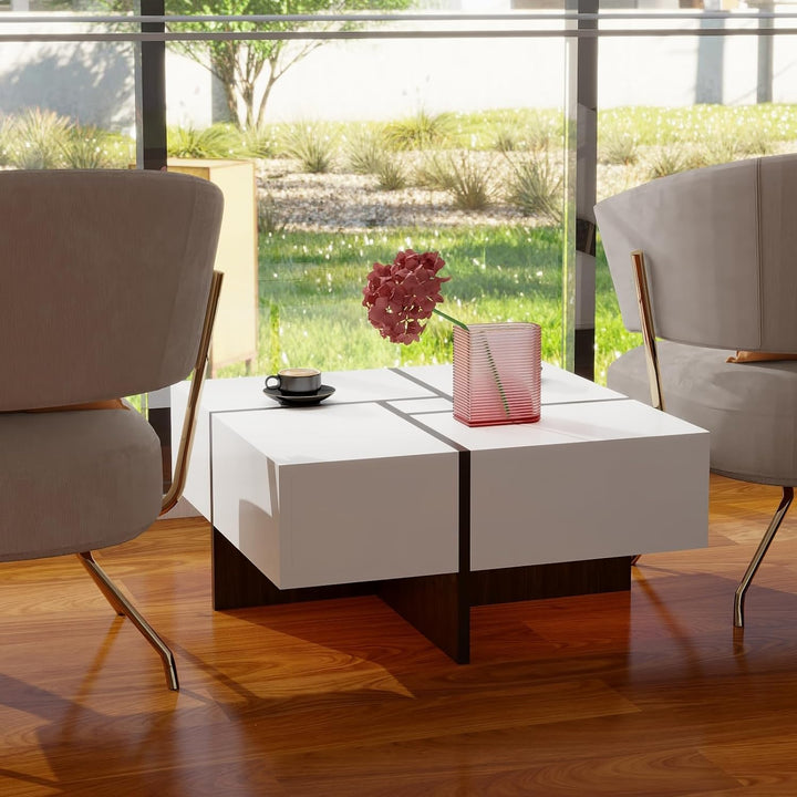 Modern White Coffee Table, Durable Particle Board, Waterproof, Pr4