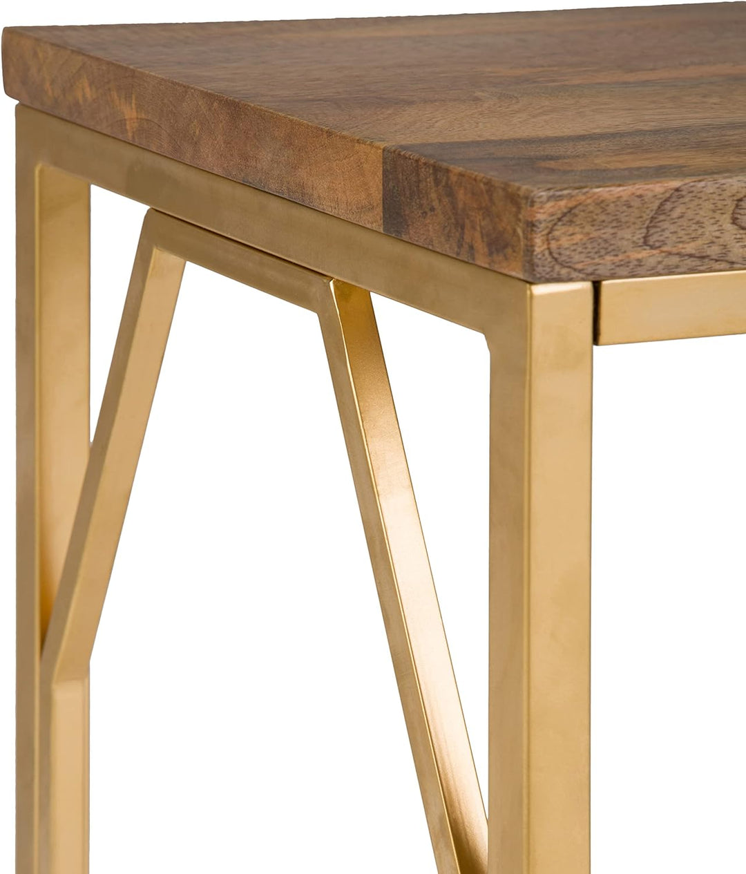 Metal Wood Accent Side Table Natural Gold