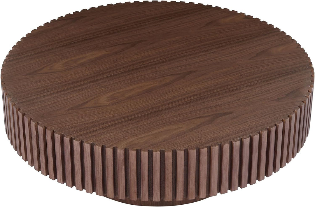 Elegant Walnut Round Coffee Table, Modern Handcrafted Drum, 31.49" Walnut