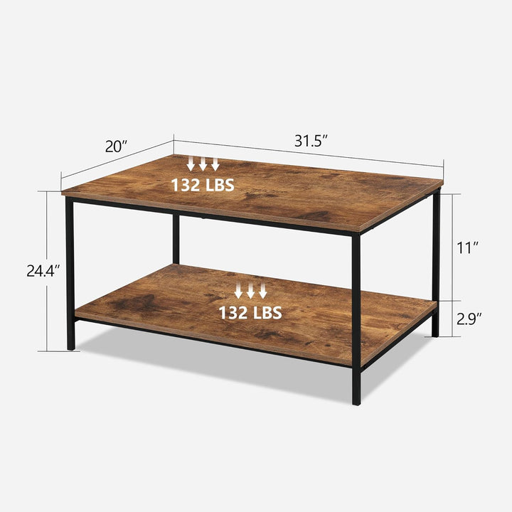 Small Rectangular Wood and Metal Coffee Table with Storage Shelf