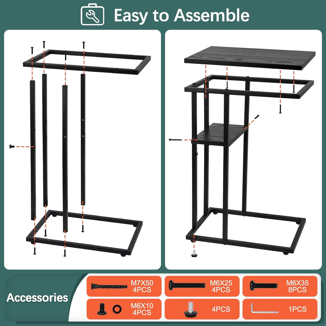 C Shaped End Table, Side Table for Couch & Bed