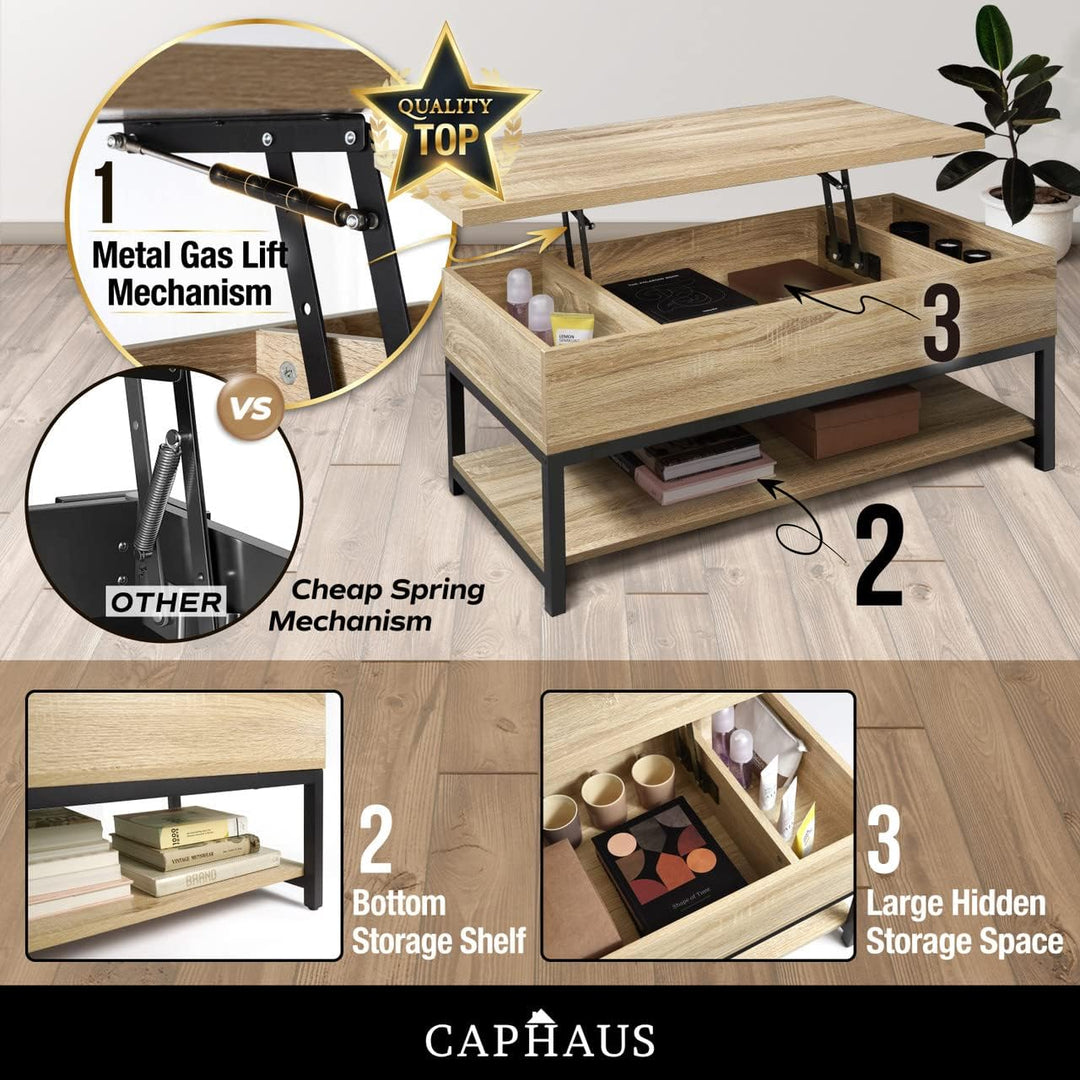 Lift Top Coffee Table with Storage, Open Shelf, Hidden Compartment