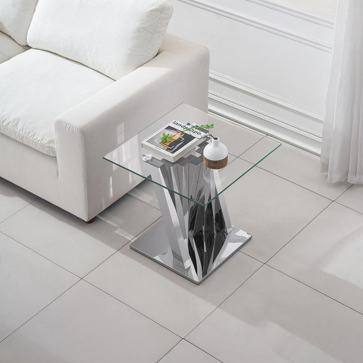 Modern Glass and Stainless Steel End Table, Gold22