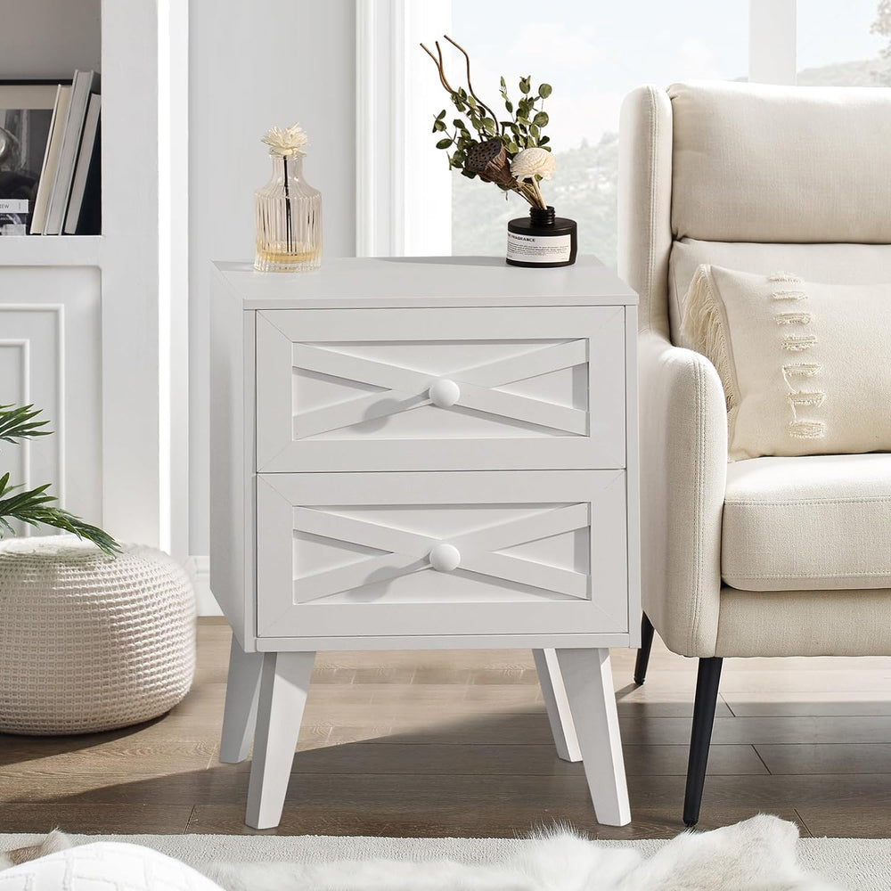 Nightstand Set of 2, White End Table with 2 Drawers