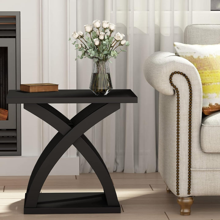 End Table, Modern Side Table with Storage Black