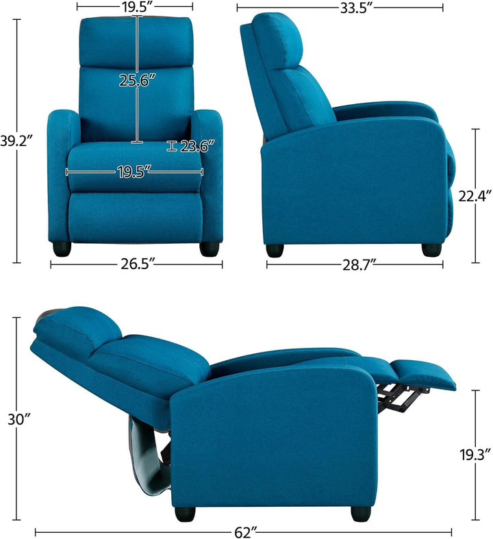 Fabric Recliner Sofa Blue Modern Single Recliner