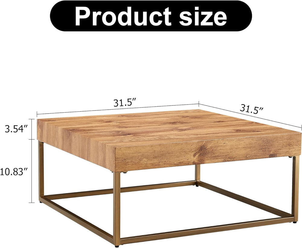 Modern Walnut Wood Coffee Table with Black Metal Legs, Square