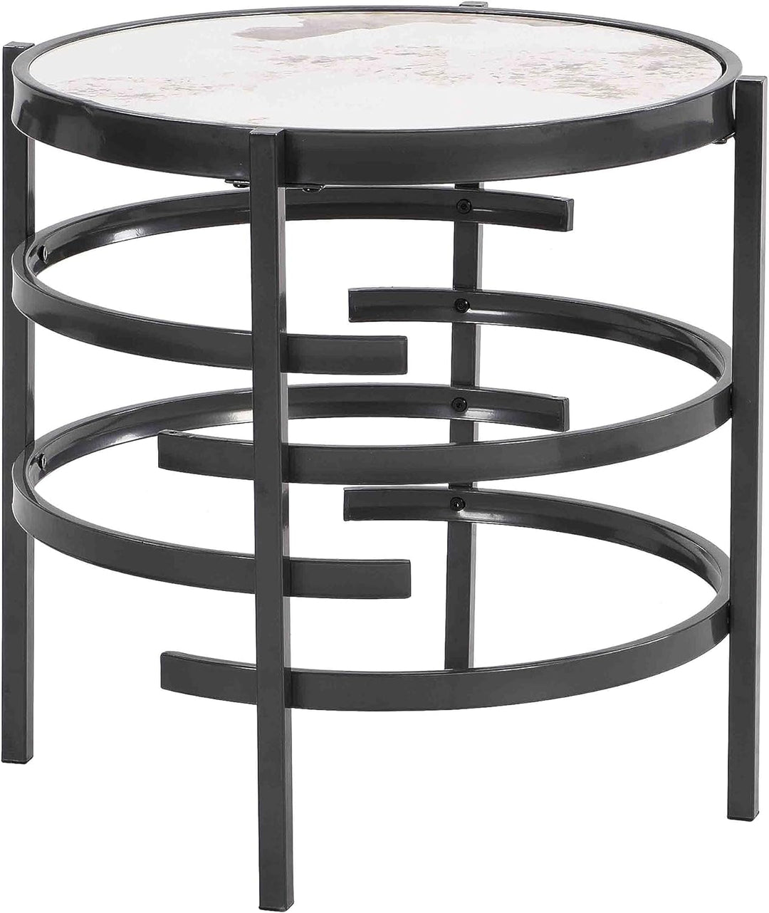 Modern Round End Table with Sintered Stone Top, Grey