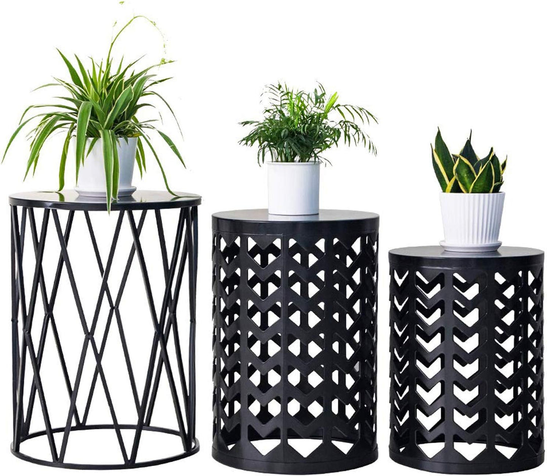 Multifunctional Nesting Round Metal Coffee End Tables, Set of 3 - Pure Black