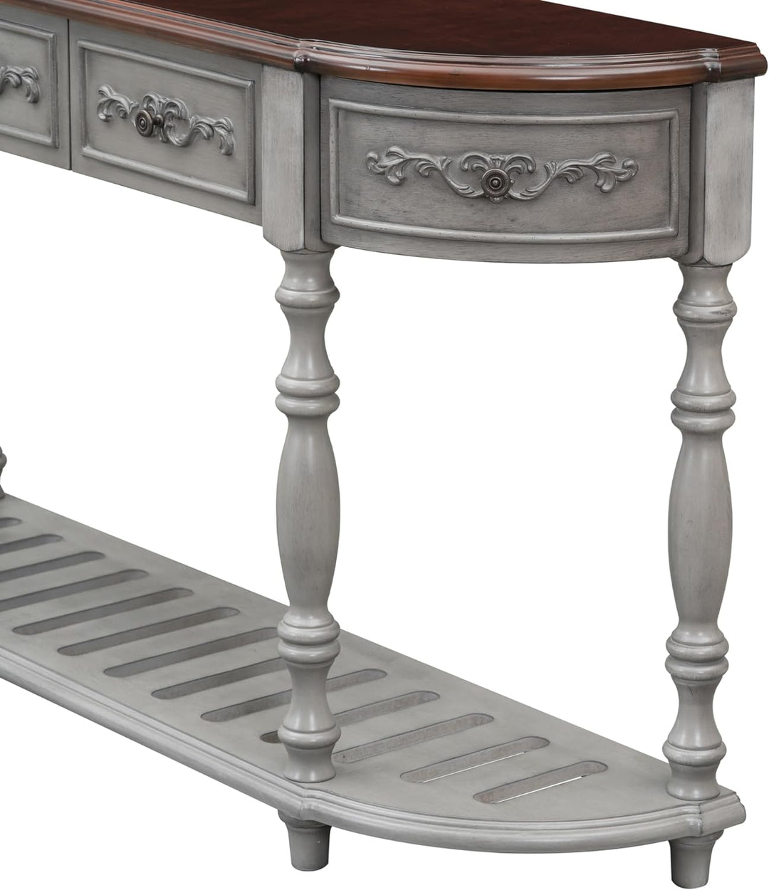 Retro Half Moon Entryway Table, Antique Gray