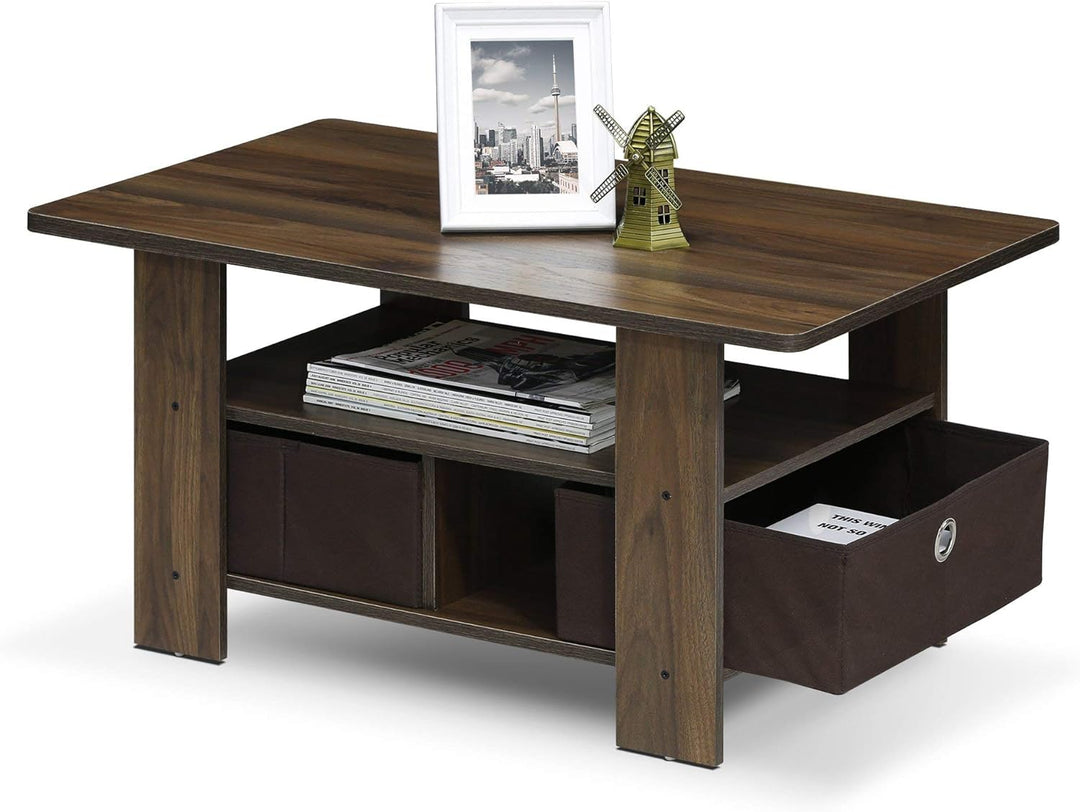 Furinno Andrey Coffee Table with Bin Drawer, Columbia Walnut