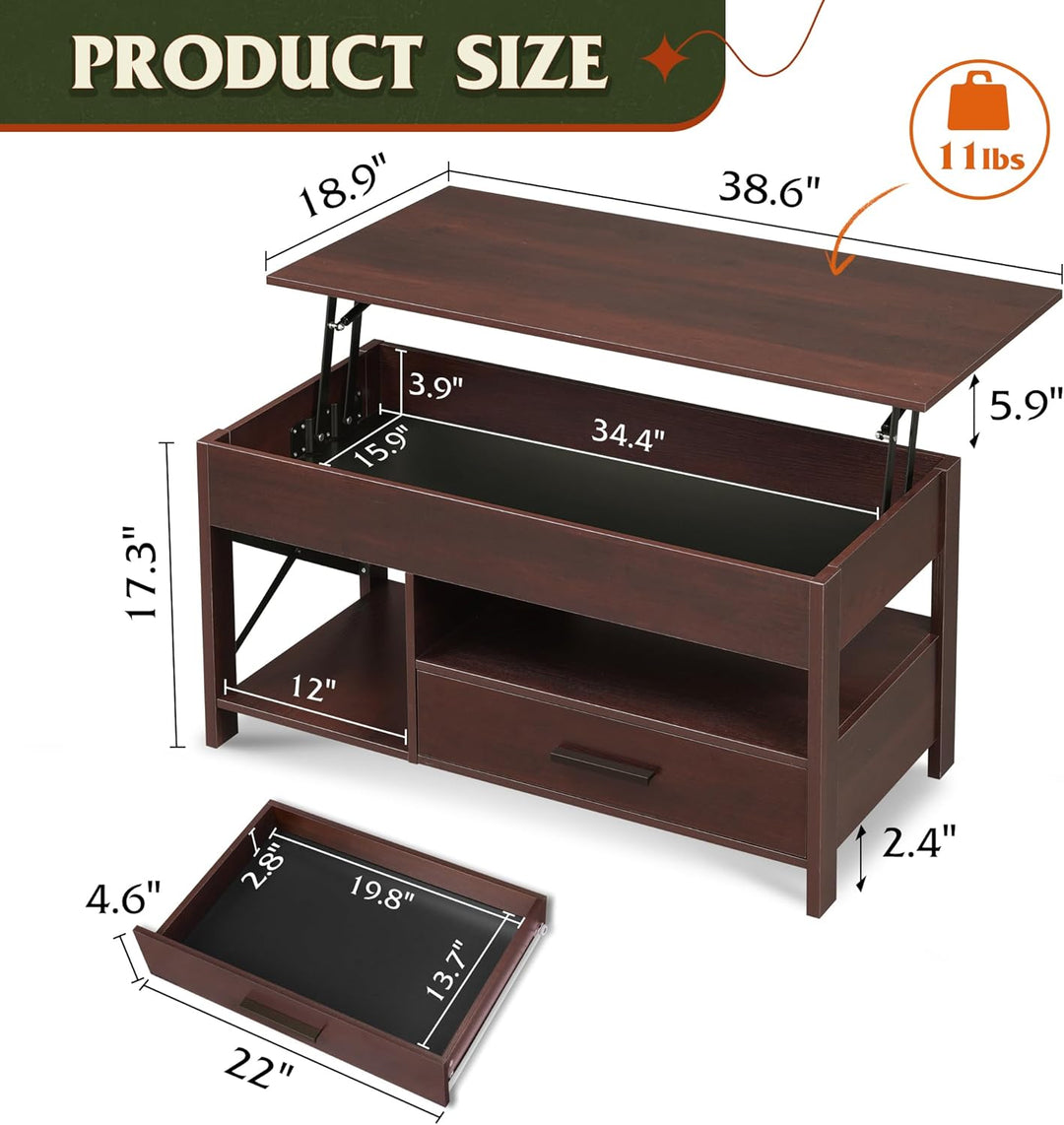 Lift Top Coffee Table with Hidden Storage, Espresso