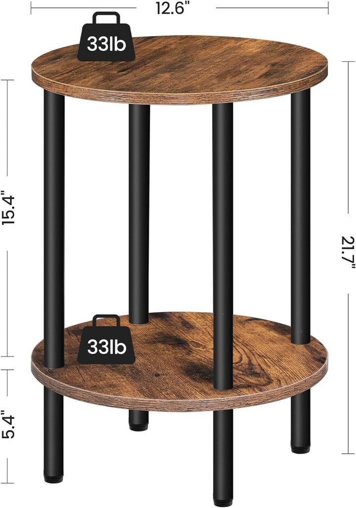 Round Side Table Set of 2, 2-Tier End Table, Rustic