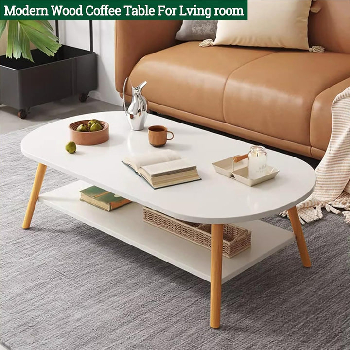 Stylish Solid Wood Coffee Table with Storage Shelf, Brown